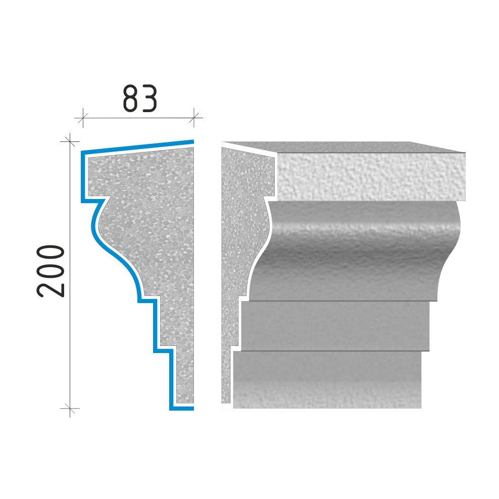 Průběžná římsa 200x83mm PR40920