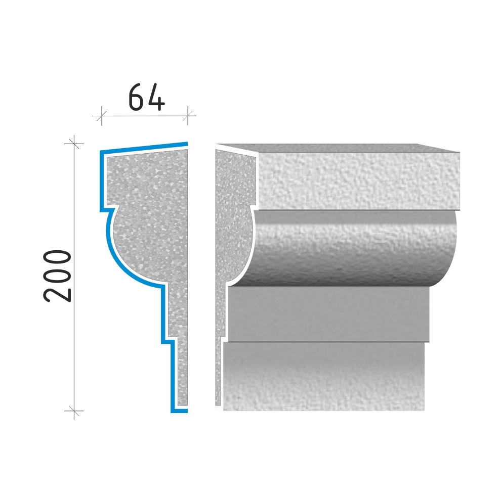 Průběžná římsa 200x64mm PR40620