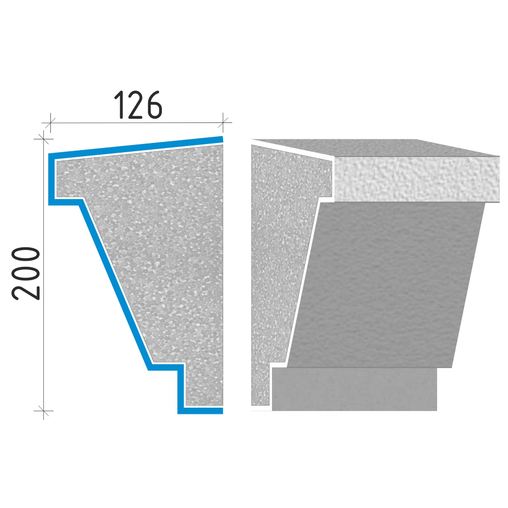 Průběžná římsa 200x126mm PR40120