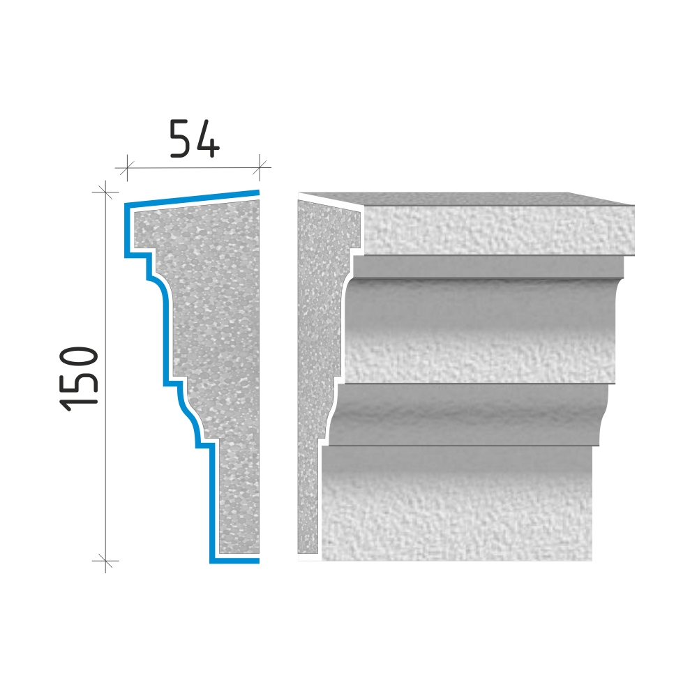 Průběžná římsa 150x54mm PR40215
