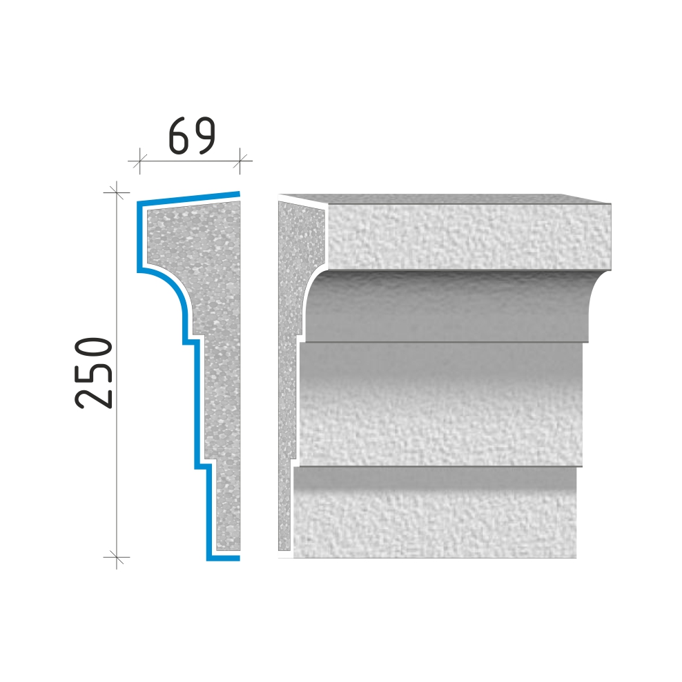 Průběžná římsa 250x69mm PR40725