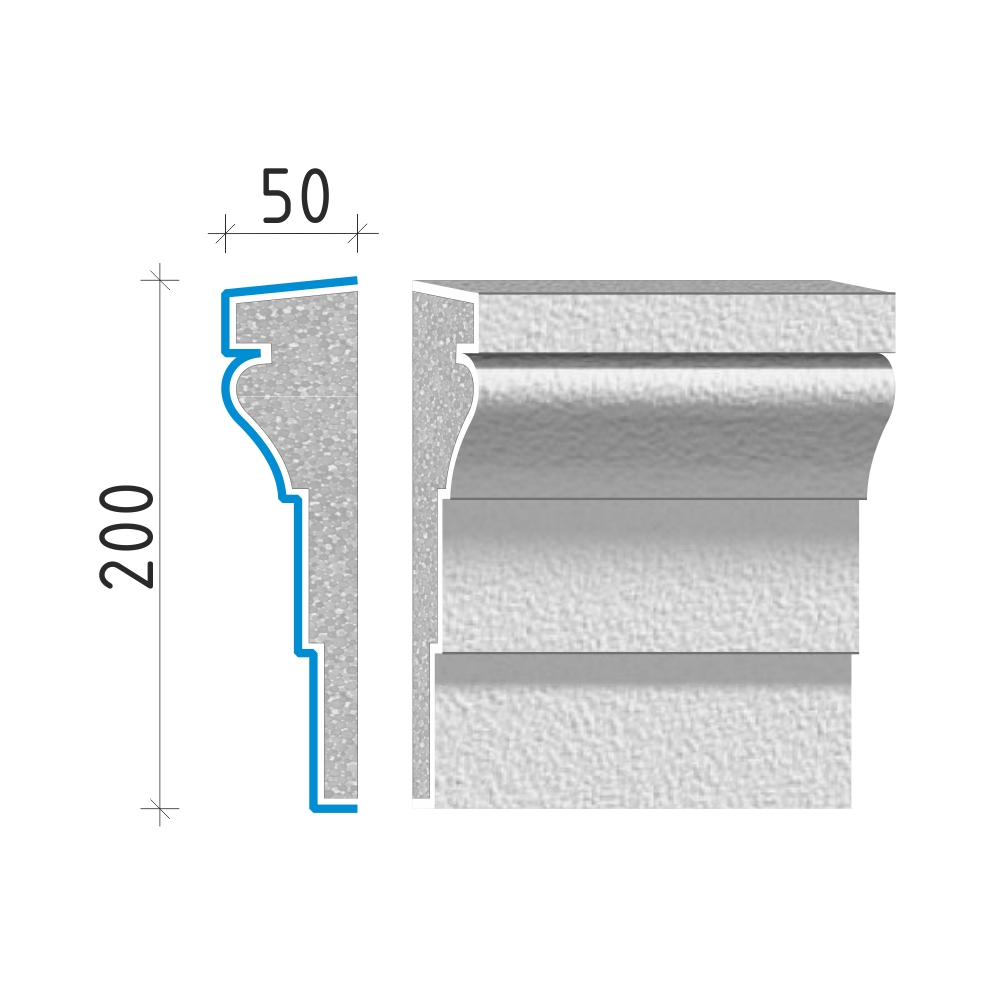 Průběžná římsa 200x50mm PR41320