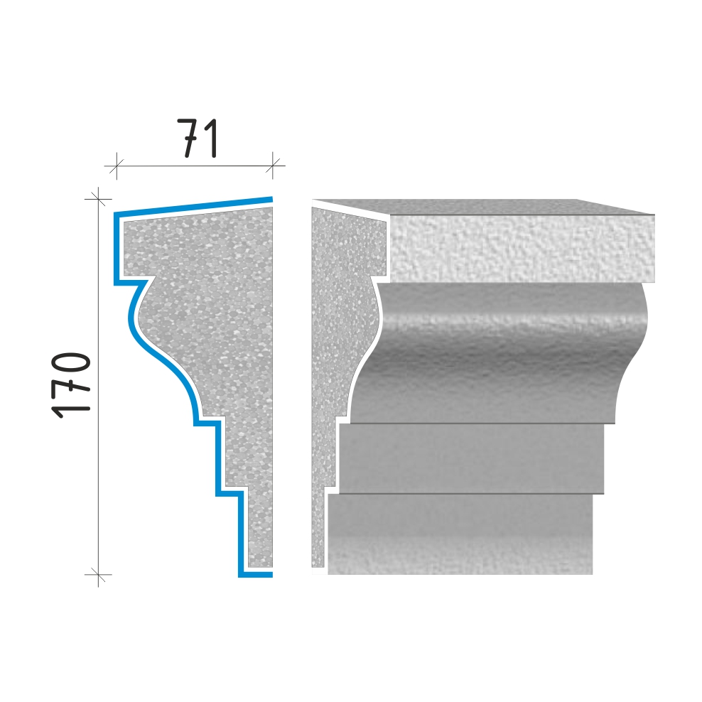 Průběžná římsa 170x71mm PR40917