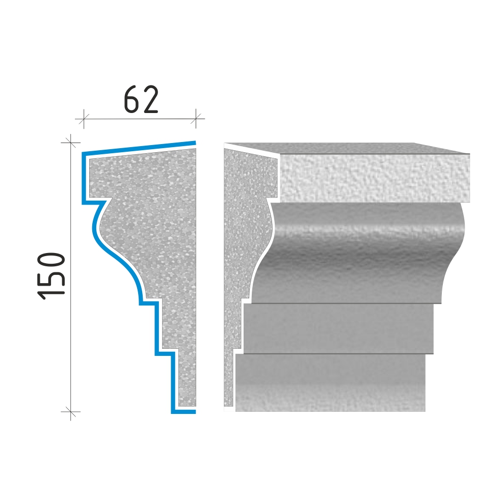 Průběžná římsa 150x62mm PR40915