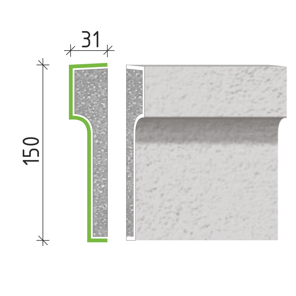 Šambrána, rámový profil 150x31mm RP10515