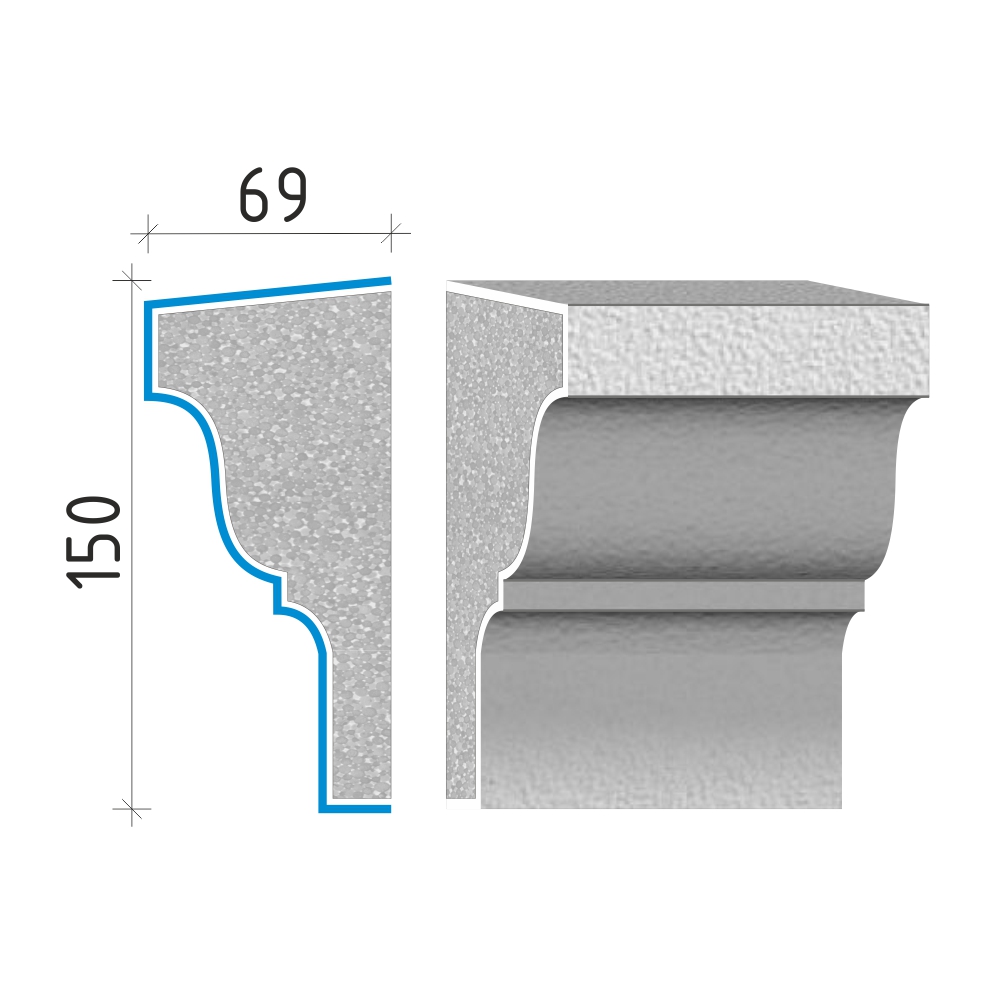 Průběžná římsa 150x69mm PR41015
